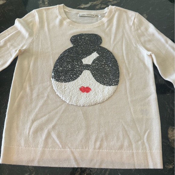 Alice + Olivia Cream Stace Face Sequin embellished stretch wool sweater - Picture 12 of 12